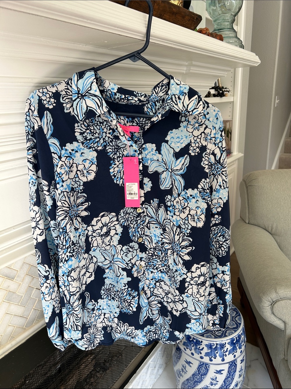 Lilly Pulitzer Farren Silk Top Bouquet All Day